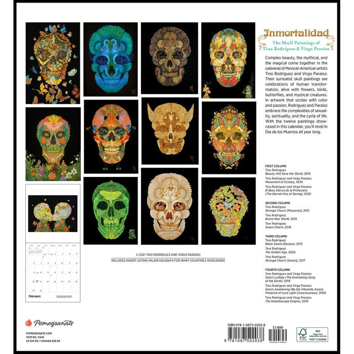 Inmortalidad: Skull Paintings by Tino Rodriguez and Virgo Paraiso 2022 Wall Calendar