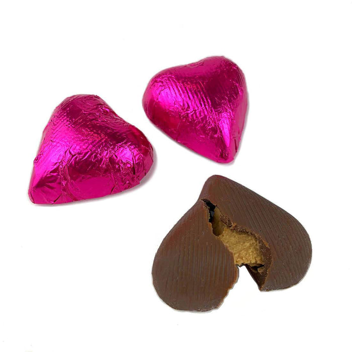 Hot Pink Foiled Milk Chocolate Peanut Butter Hearts