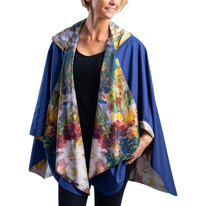 FINE ART RAINCAPER - TIFFANY PEONIES & IRIS TRAVEL CAPE