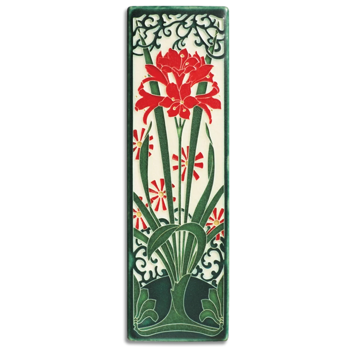 4x12 Red Amaryllis Art Tile by Motawi Tileworks