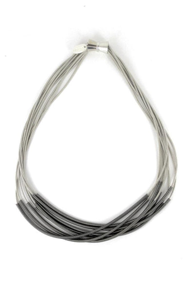 Piano Wire Multi Sleeve Necklace, Silver & Black